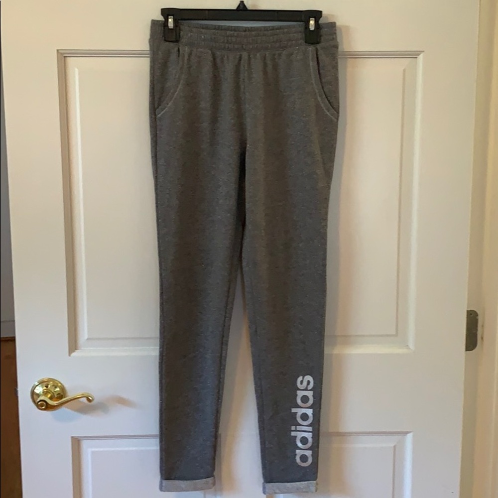 Adidas Girls Gray Metallic Joggers Size XL